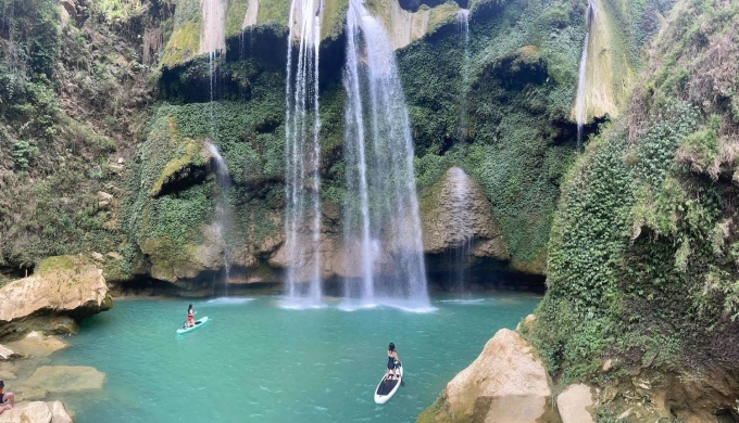 Rowing SUP at Fairy Waterfall.